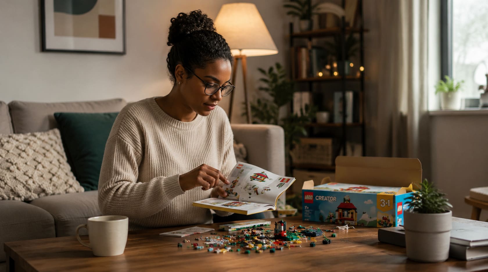 Une personne attablée feuillette le catalogue Lego 2026